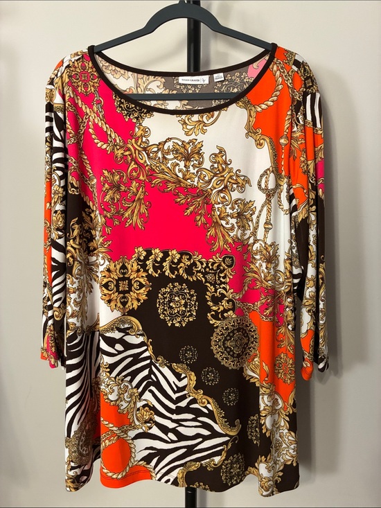 Susan Graver Tops - Susan Graver Bold Mixed-Print Animal Print Tunic Pink Orange Black White Plus 2X